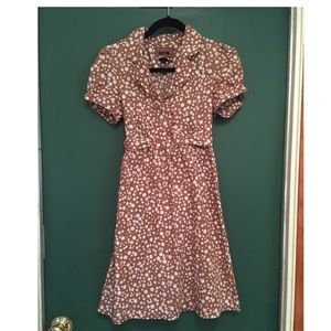 Sweet light brown polka dot collared cotton dress